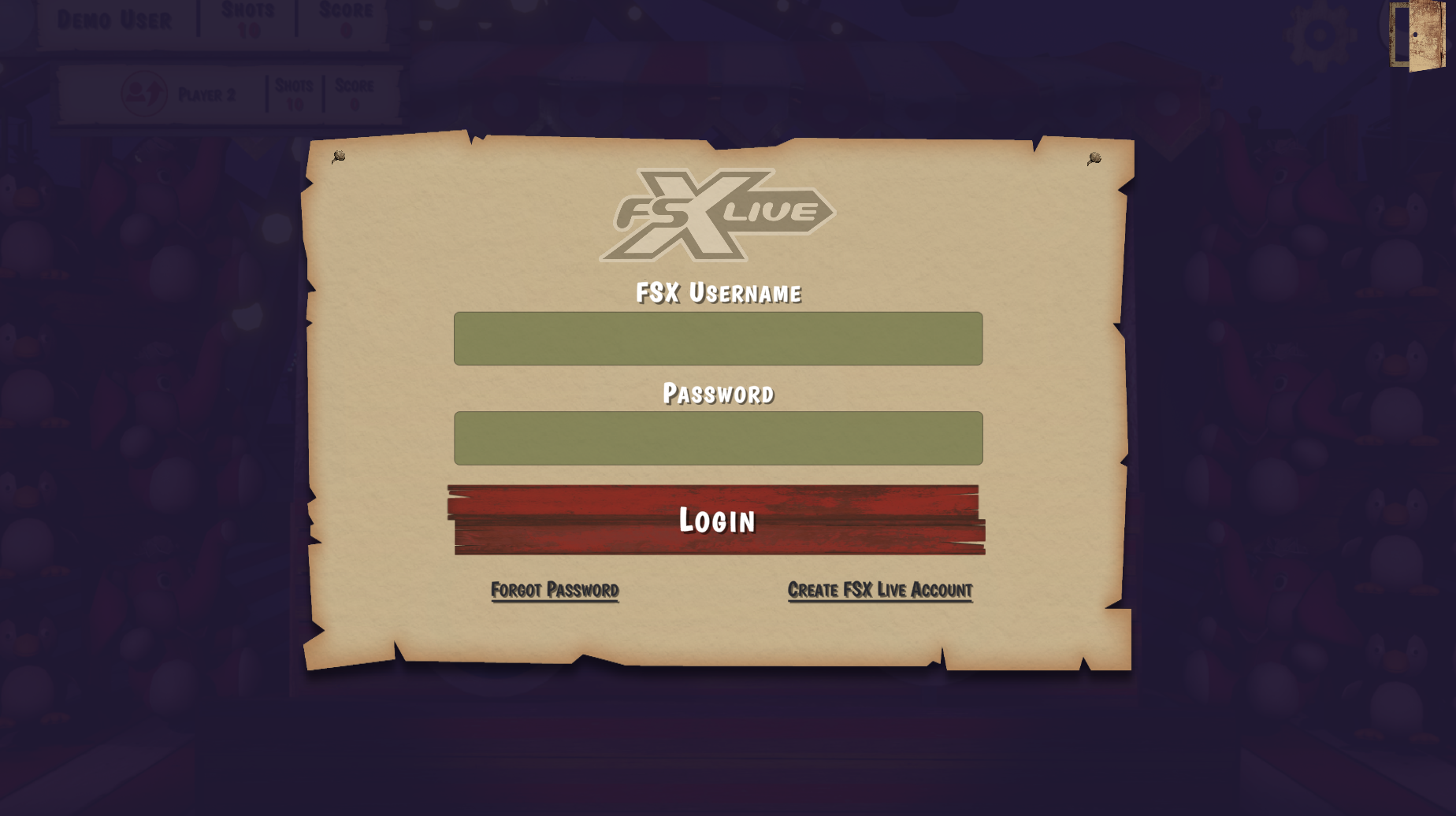 Login page showing FSX Username, Password, and Login button—no activation code field.