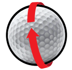 Close-up diagram of a golf ball with red curved arrows wrapping around it, illustrating total spin as a combination of backspin and side spin acting on the ball.