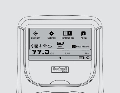 A close up screen capture shows the Launch Pro Quick Settings interface, with icons for brightness, settings, left/right-handed mode, and power options, indicating where users can adjust device preferences related to data display and operation.