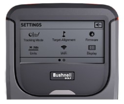The Launch Pro display showing the Settings menu, where the Target Alignment option is highlighted and can be selected to start or re-enter the target alignment setup process on the device.