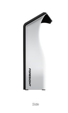 Side profile of the GC2: a tall, slim body that curves back at the top into the carry Handle, with the Foresight logo printed vertically near the base.